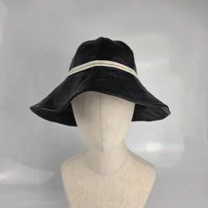 Coach Leather Bucket Hat P/S Black Ivory Trim Leatherware Est 1941